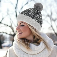 Модни жени небрежни зимни топли плетени ски шапки с топка шапка ски плетене на една кука барета сиво