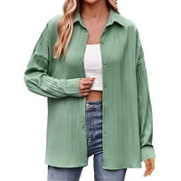 Женски жилетка, жени с дълъг ръкав отворен преден плетен жилетка модна солидна слаба свободна пуловер изсипва зелено XL