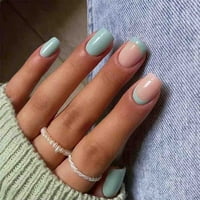 Френски фалшиви нокти със средна дължина преса върху нокти квадратни нокти за жени Зелена пръчка върху ноктите