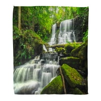 Хвърлете одеяло топло уютно печат фланелен красив водопад в зелена гора в джунглата в Phu Tub Berk Mountain Phetchabun Удобен мек за диван и диван в леглото