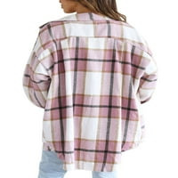 Хайт дамски калитни ризи с дълъг ръкав фланелен копче за ревера надолу якета на шакета палта зимни ежедневни якета розово xxl