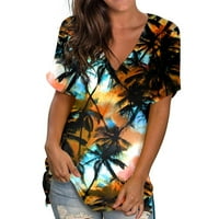 Дамски дами хавайски плюс размер отгоре и блуза модерни бляскави туники тийнейджъри v вратни ризи с къс ръкав черни xxl
