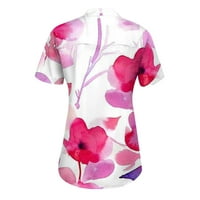 Дамски върхове с къс ръкав ежедневна блуза флорални жени ризи Хенли лято розово 2xl