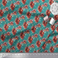 Soimoi Green Japan Crepe Satin Leves Leaves & Peony Floral Decor Fabric Printed Yard Wide